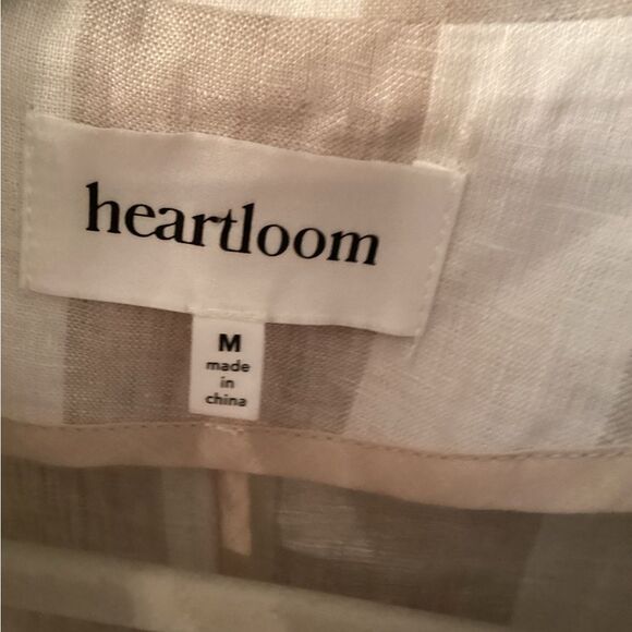 HEARTLOOM SIZE MEDIUM WHITE TAN STRIPED DOUBLE BREASTED LINEN BLAZER JACKET - Picture 7 of 8